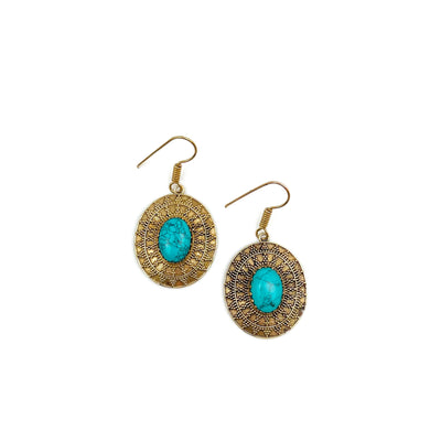 TARKASHI GOLD OVAL WITH TURQUOISE EARRINGS