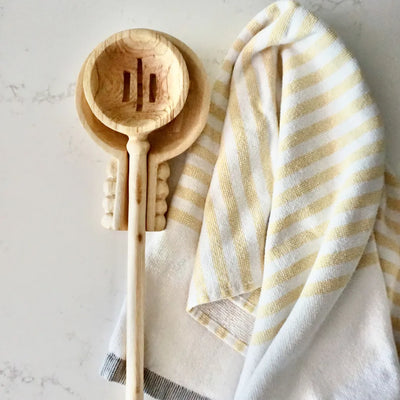 HAND CARVED WOOD FARMHOUSE SLOTTED SPOON