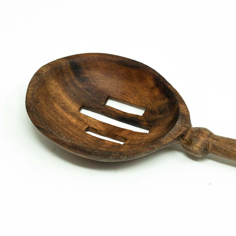 HAND CARVED WOOD FARMHOUSE SLOTTED SPOON