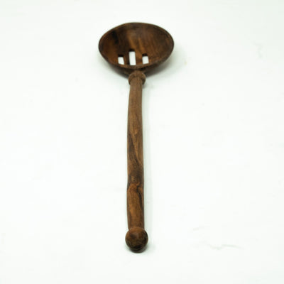 HAND CARVED WOOD FARMHOUSE SLOTTED SPOON