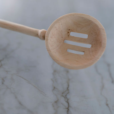 HAND CARVED WOOD FARMHOUSE SLOTTED SPOON