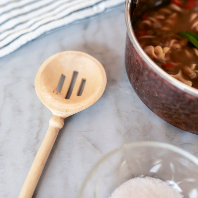HAND CARVED WOOD FARMHOUSE SLOTTED SPOON