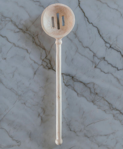 HAND CARVED WOOD FARMHOUSE SLOTTED SPOON