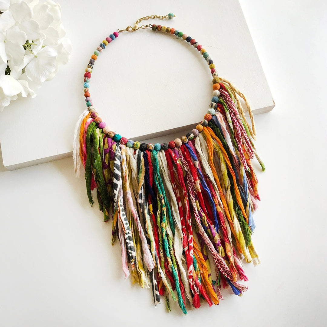 KANTHA FRINGE COLLAR NECKLACE