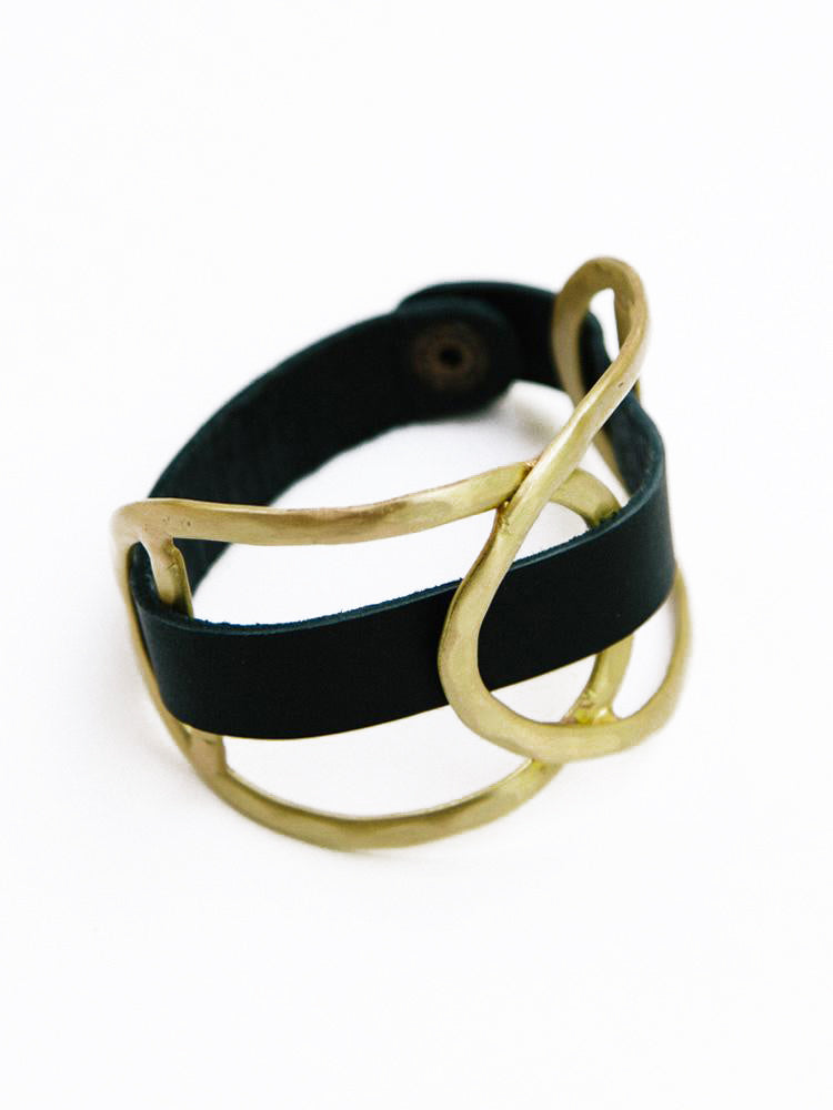 LEATHER WRAP GOLD CUFF