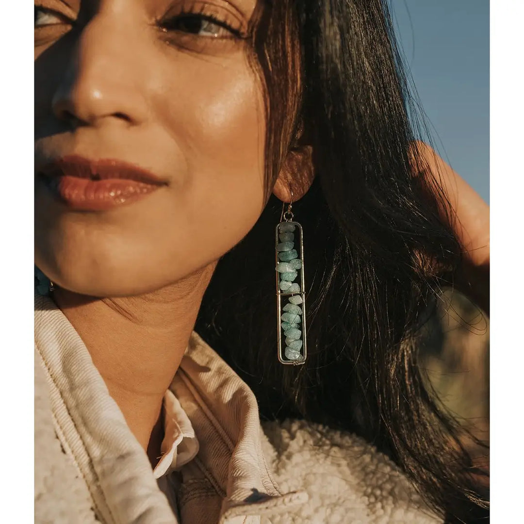 AMAZONITE BEADED BAR EARRINGS