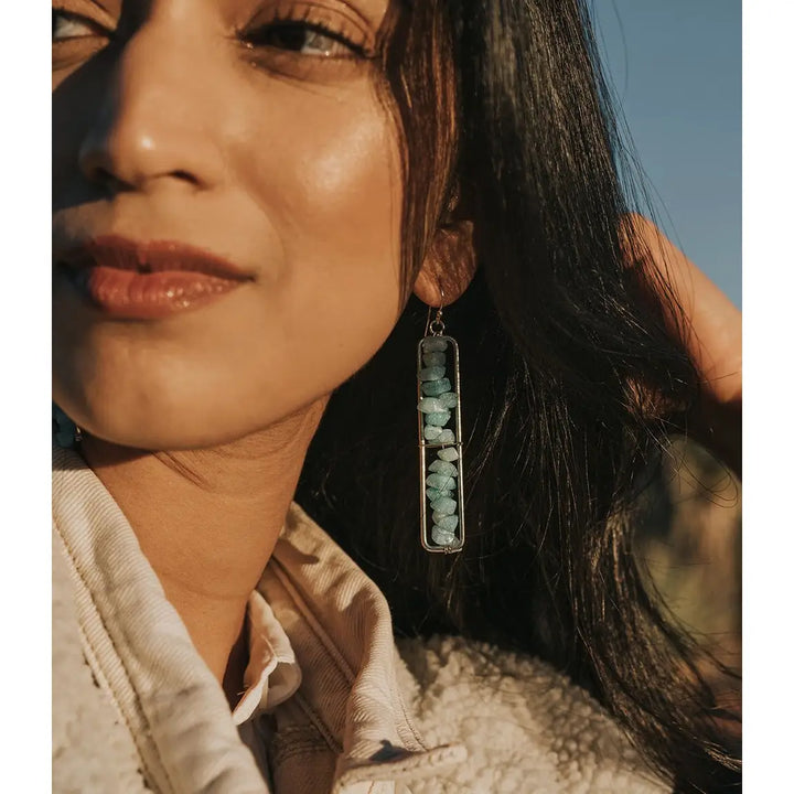 AMAZONITE BEADED BAR EARRINGS