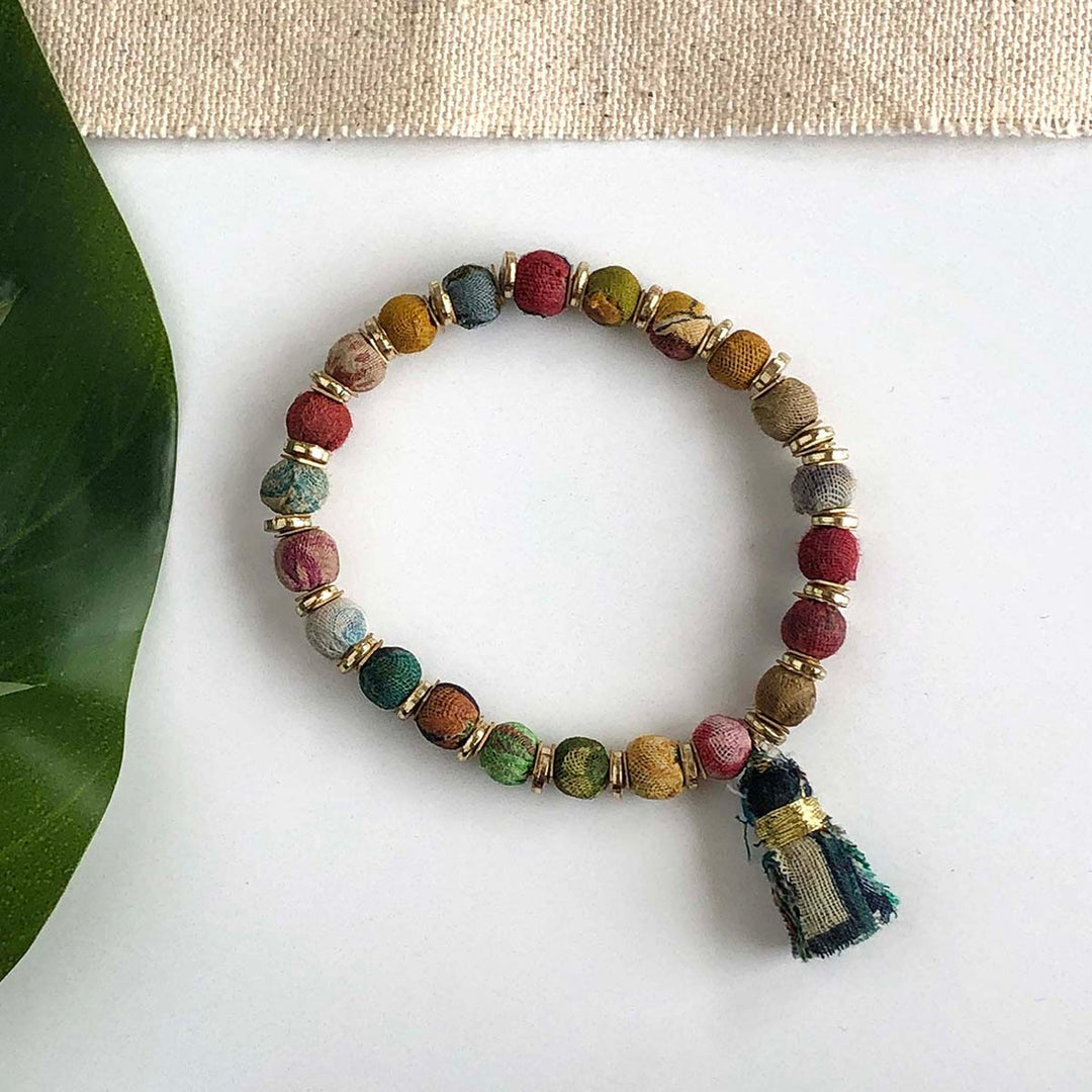 SEQUINED TASSELED KANTHA BRACELET