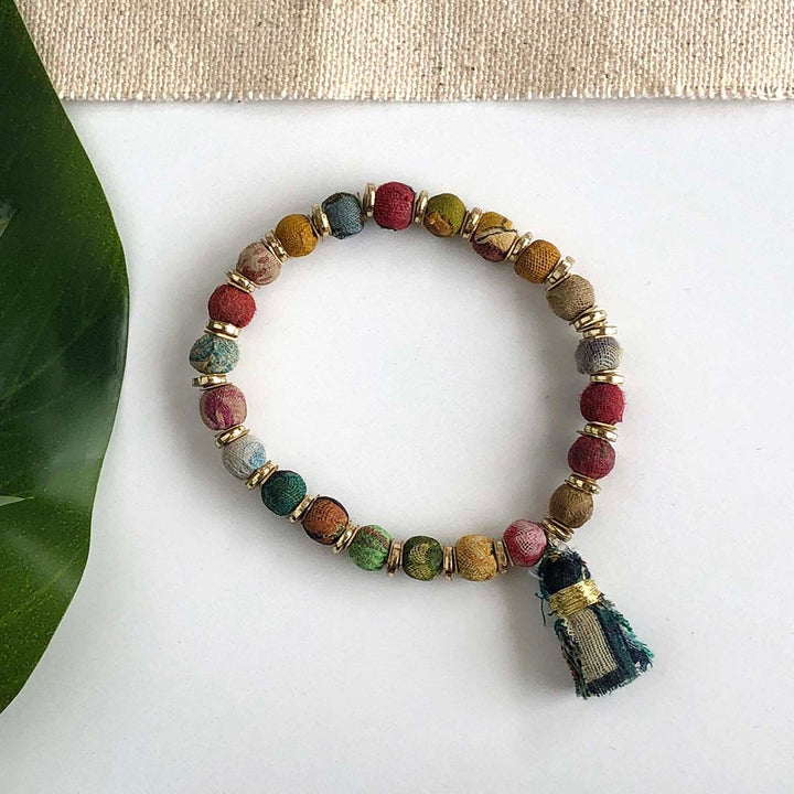 SEQUINED TASSELED KANTHA BRACELET