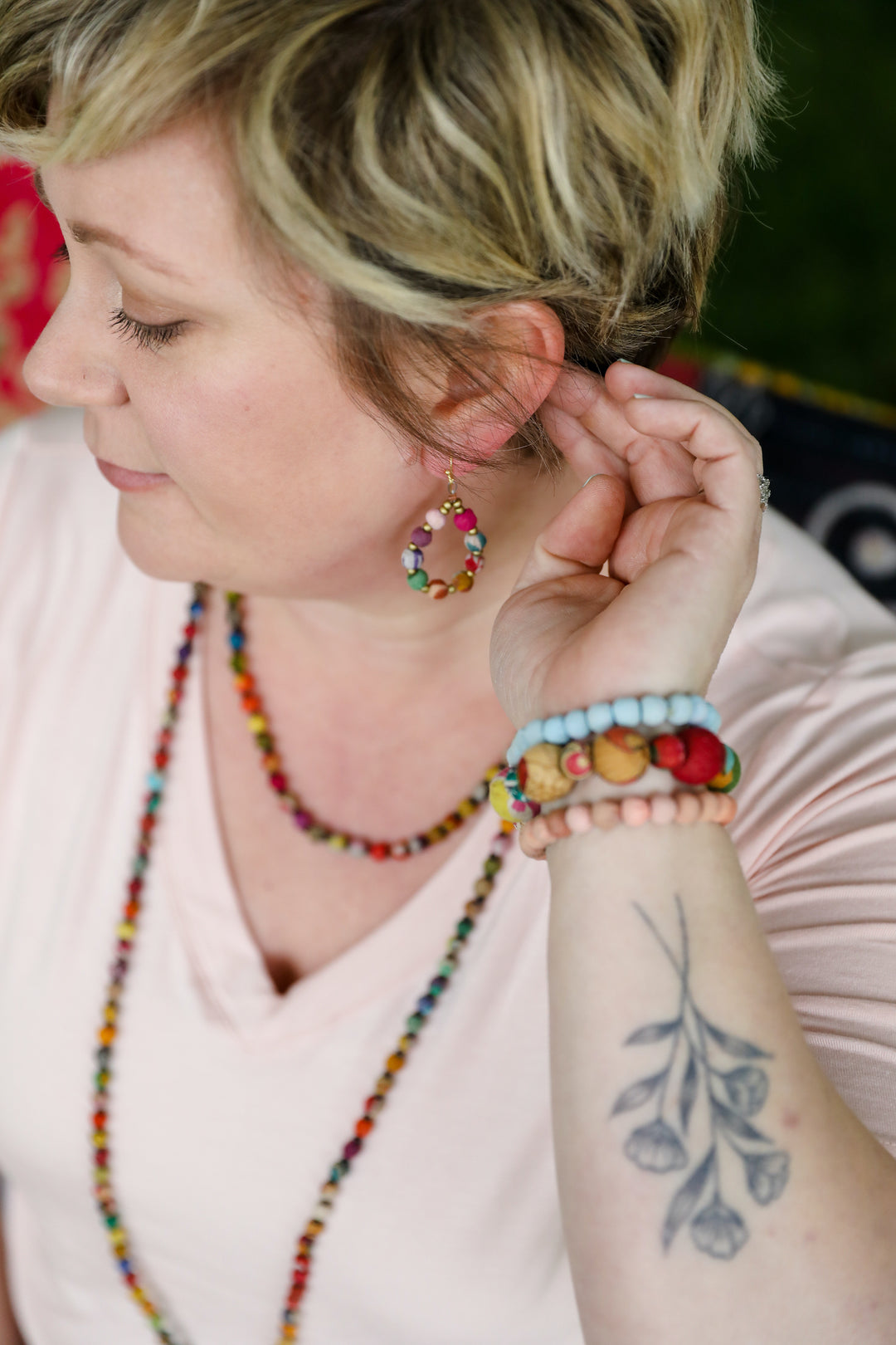 KANTHA BEADED TEARDROP EARRINGS