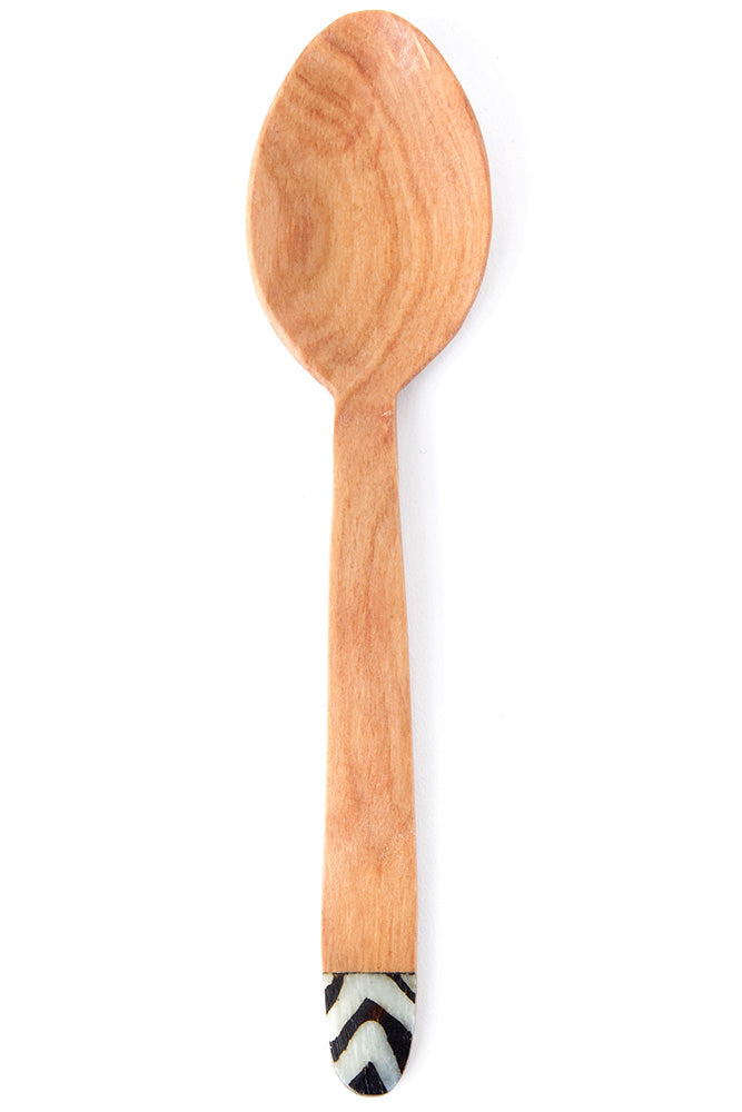 WOOD SOUP SPOON WITH BONE INLAY