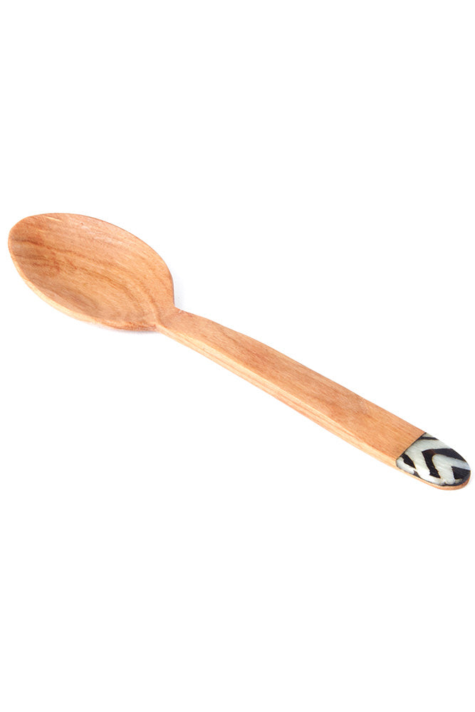 WOOD SOUP SPOON WITH BONE INLAY