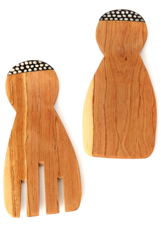 OLIVE WOOD PADDLE SALAD SERVER SET