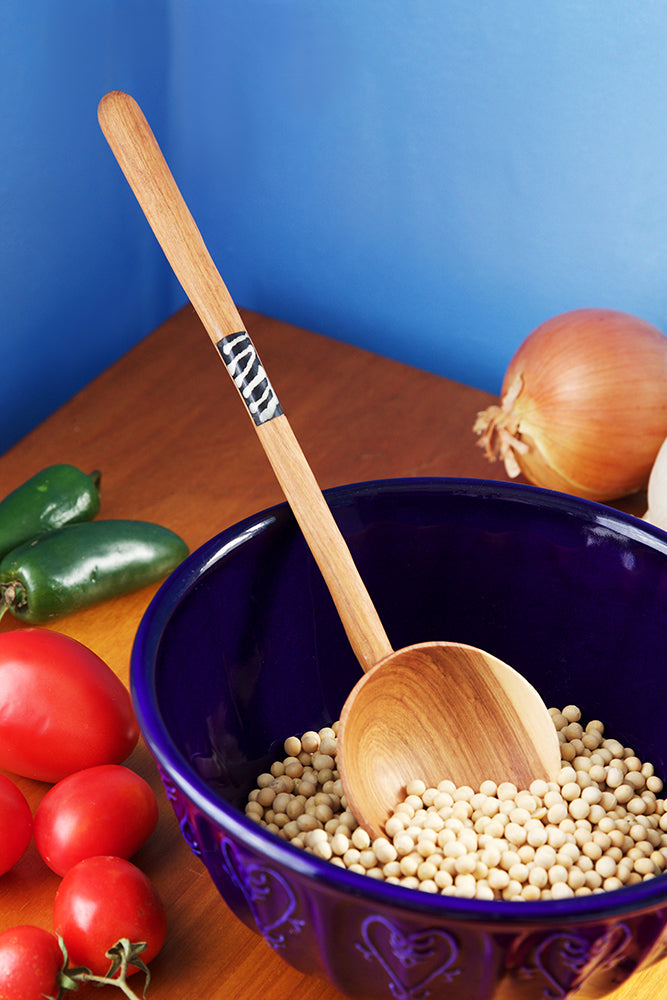WOOD LOLLIPOP COOKING SPOON WITH BONE INLAY