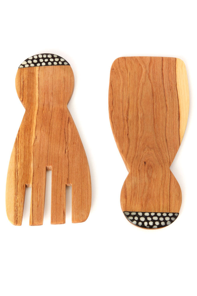 OLIVE WOOD PADDLE SALAD SERVER SET